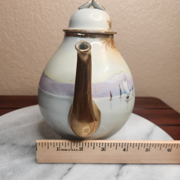 Vintage Nippon Hand Painted Palm Tree Tea Set Porcelain Good Condition - Picture 12 of 15